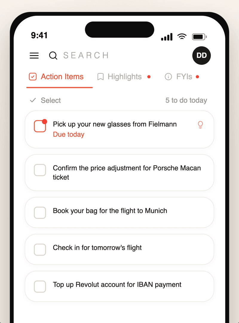 MailOver Action Items on iPhone